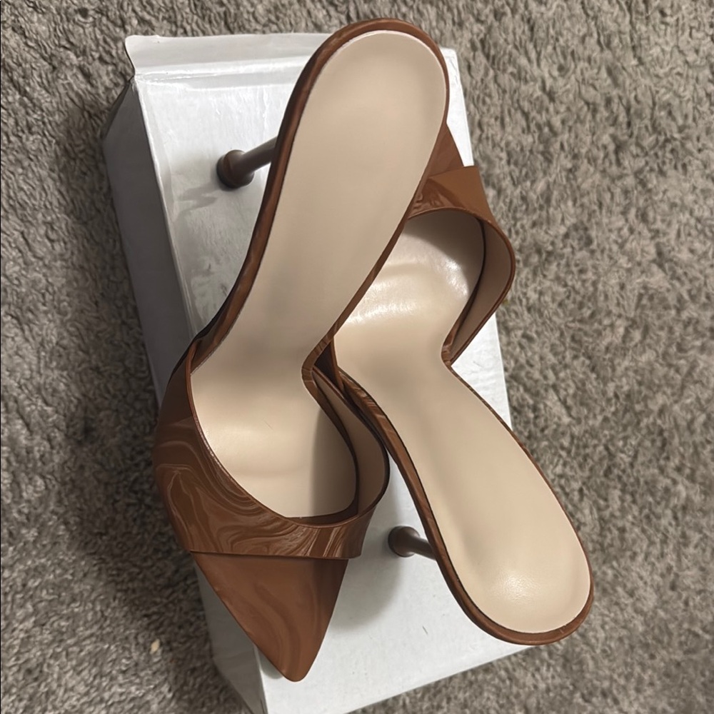 Sophisticated Brown Kitten Heel Mules